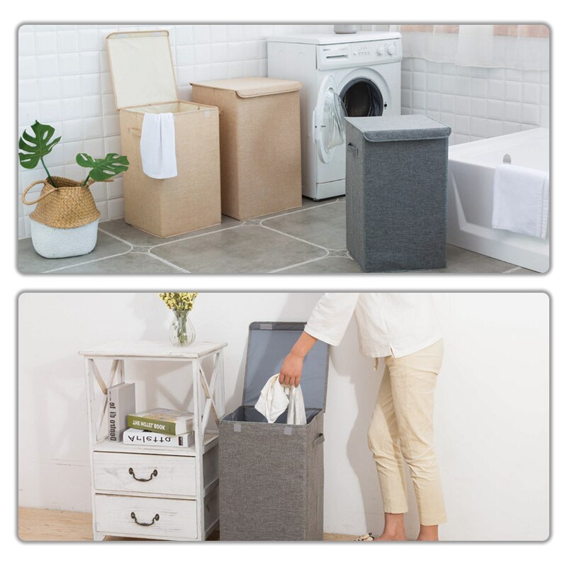 Large Capacity Cotton Linen Laundry Basket Bathroom Dirty Clothes Storage Basket Household Collapsible Waterproof Laundry Hamper