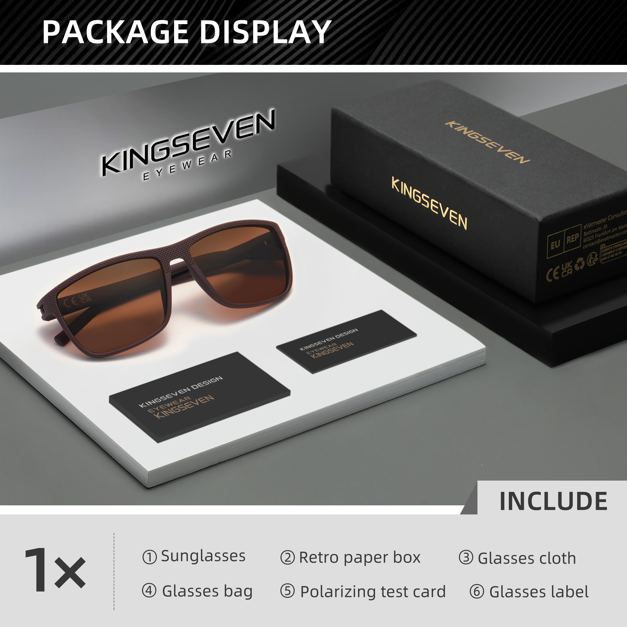 KINGSEVEN Gafas de sol polarizadas Anti-UV400 para hombre, gafas cuadradas de para conducir, gafas para mujer UV400: Castaño