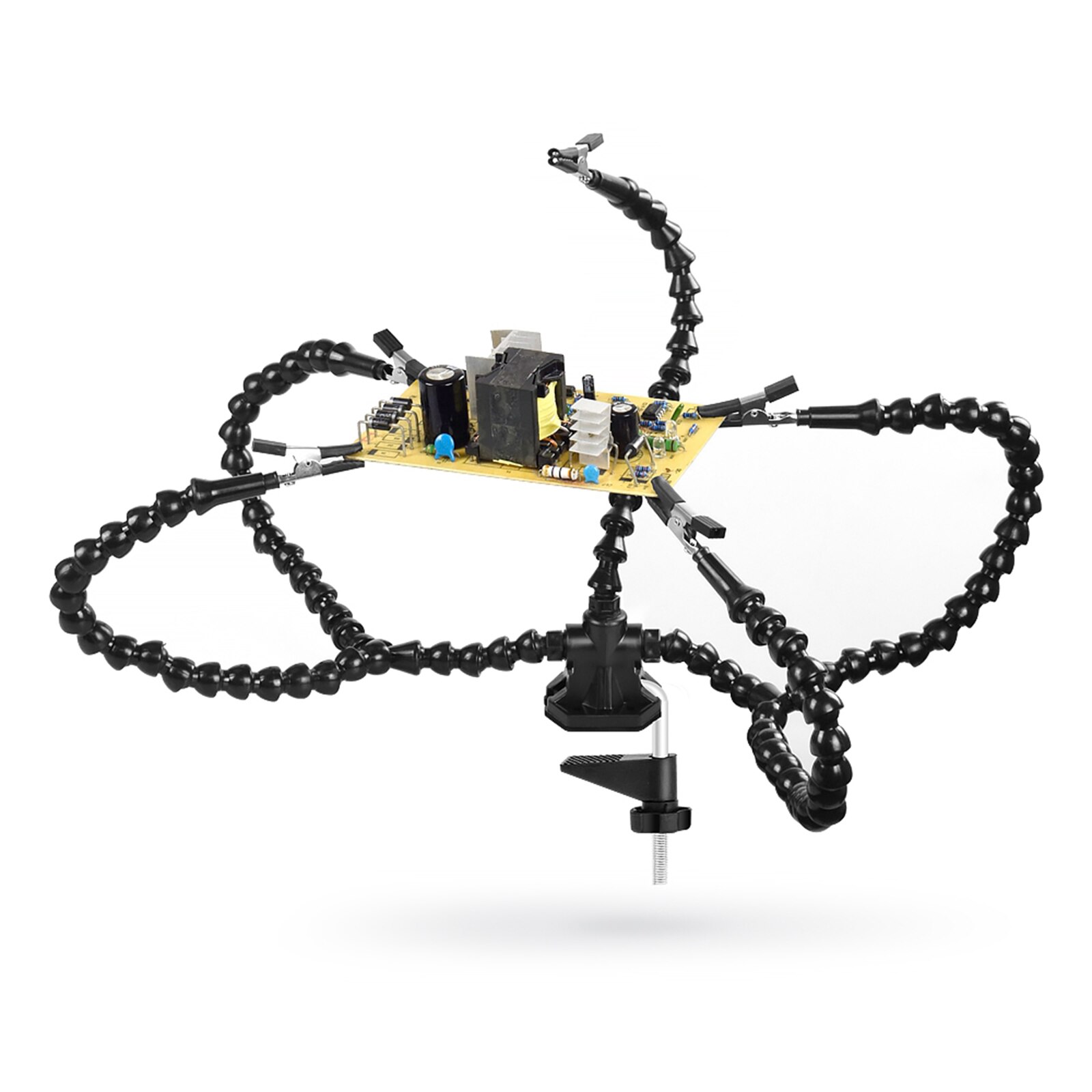 Derde Hand Solderen Helpende Handen Workshop Soldeer Station Tool 5 Arms 360 Graden Draaibare Clips Met Led Licht