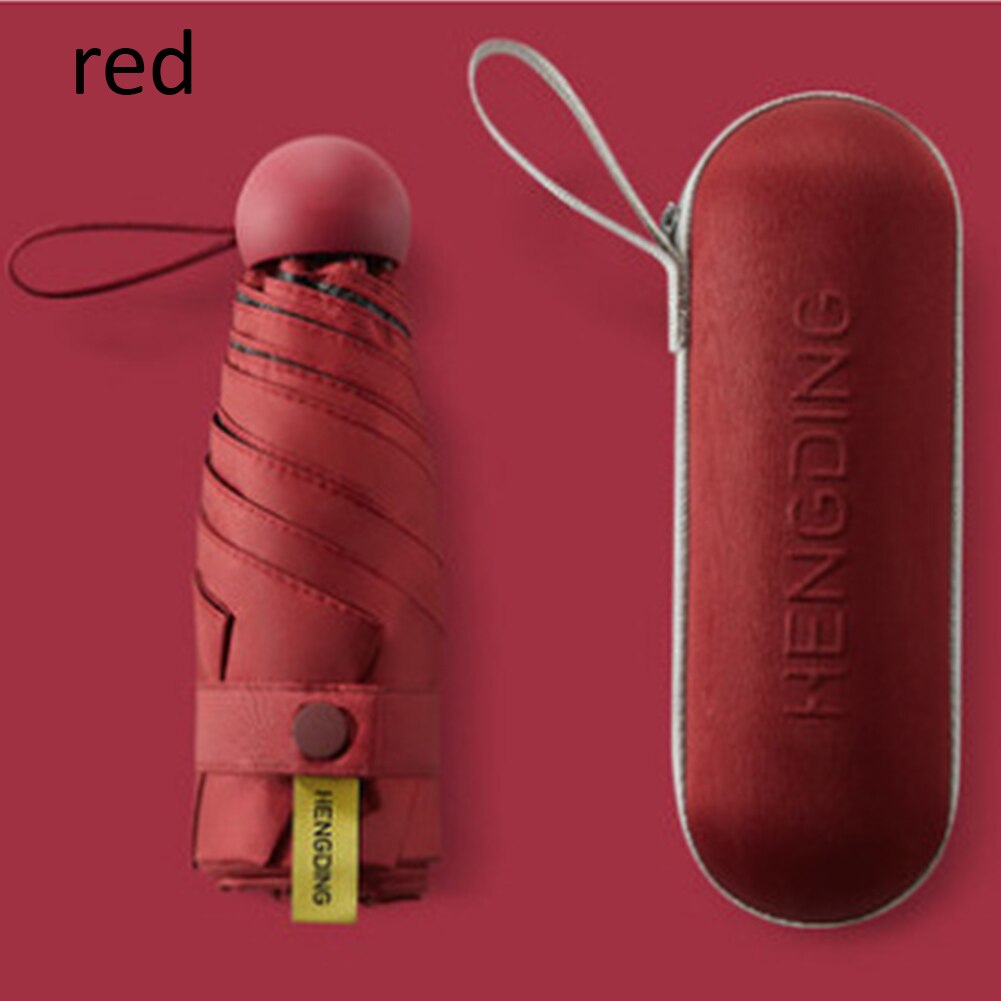 Mini light parasoll kvinnliga kvinnor anti-uv parasoll paraply bärbar ficka vänlig storlek 5 hopfällbart paraply upf 50+: Röd