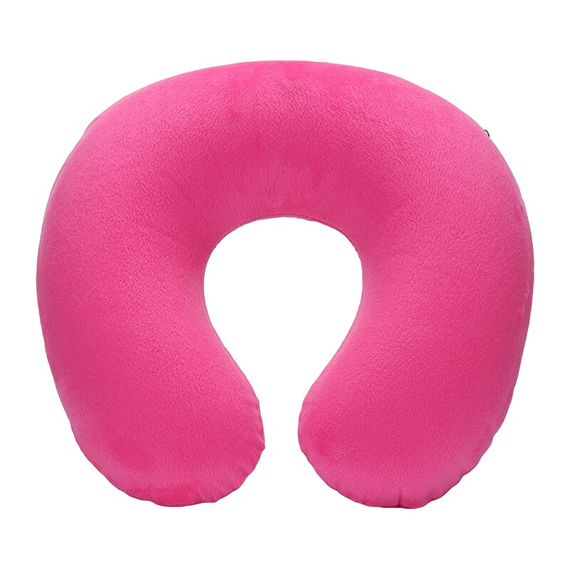 1PC Opblaasbare U-vormige Reizen Air Kussen Comfortabele Nek Ondersteuning Korte Pluche Cover Kussen Nek Verlichten Vermoeidheid: red