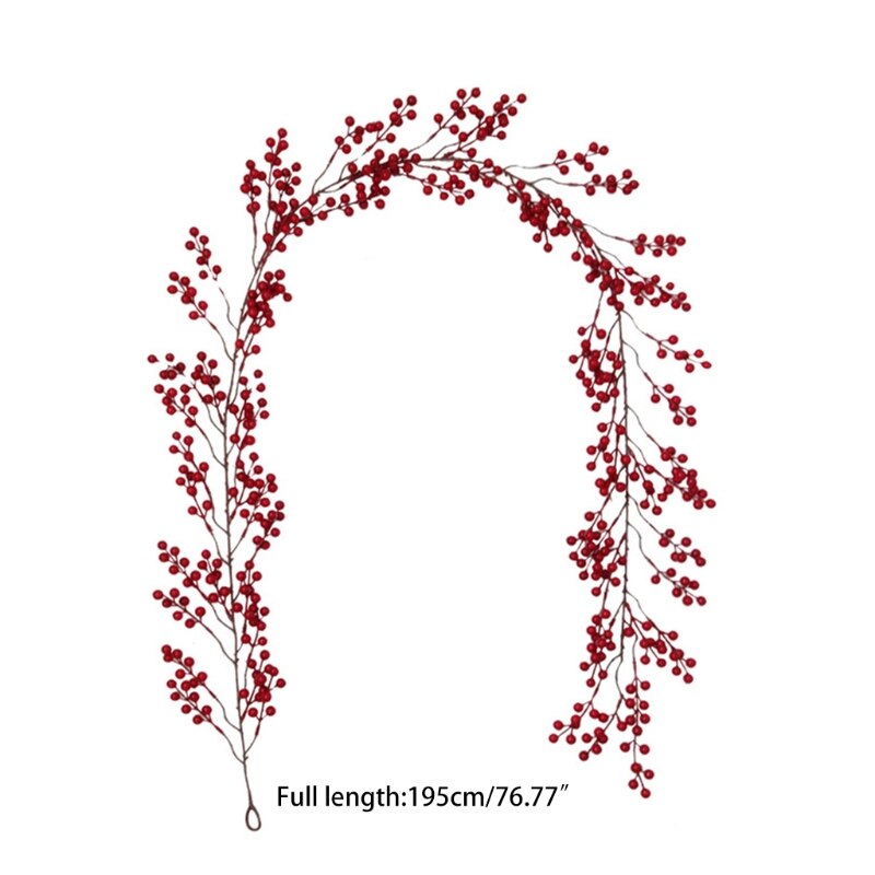 Red Berry Garland 5.9Ft Pip Berry Vine Christmas Realistic Burgundy Red Berry Hanging Garland for Xmas Winter Year F