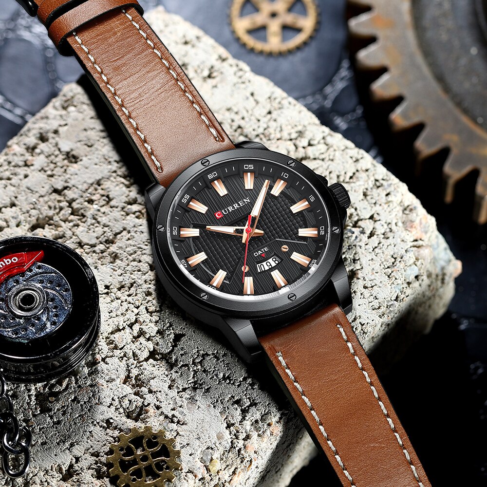Curren quartz ur til mand læder armbåndsure casual ur med dato relogio masculino