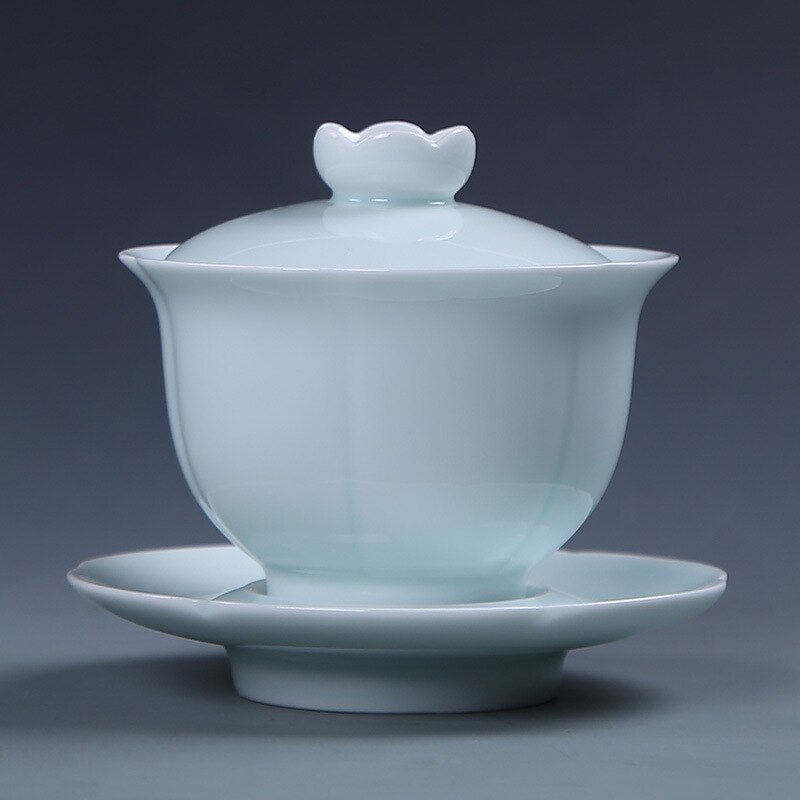 Shadow Celadon Tea Set Tea Cup Tea Bowl Handmade Ceramic Three-force Tureen Large Size Sopera De Ceramica Chrysanthemum Tea: celadon