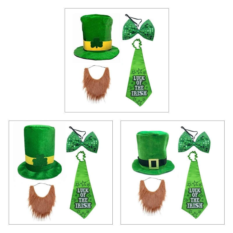 St. patrick's Tag gastgeschenke-einstellen: kleeblatt, grüner Hütte, fliege, lange krawatte, Bart – für irische partyartikel, dekorationen und spielzeug