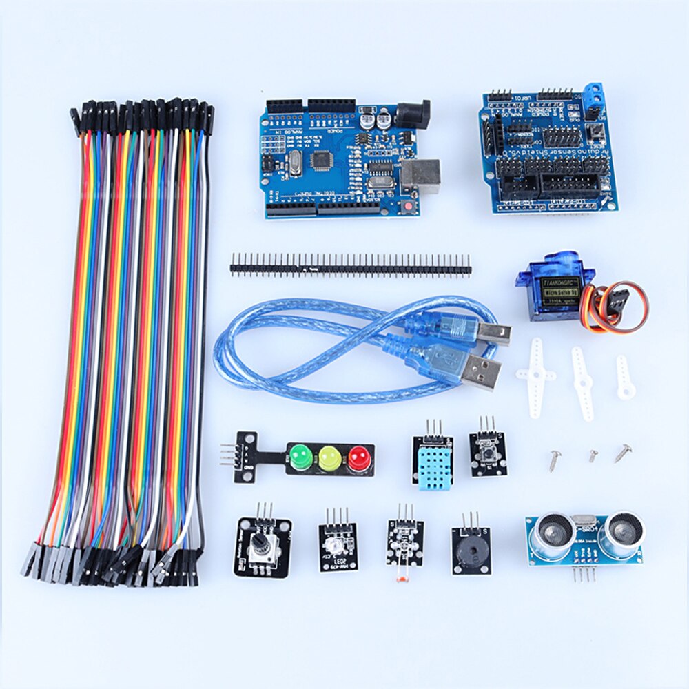 Traffic Light Display Starter Kit For Arduino UNO R3 CH340G board ,SG90 ,Jumper Wire,RGB LED With V5.0 Shield DIY Learning Kit