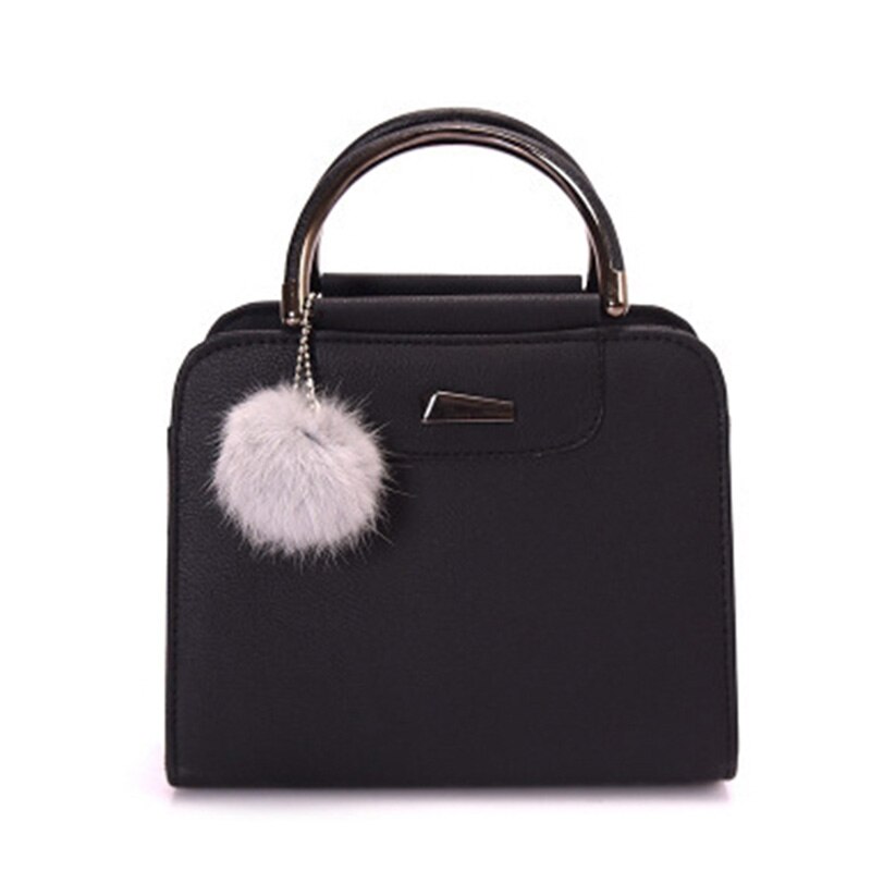 Medal Tote Purse Handbags With Hairball Women Top Handle Satchel Shoulder Bag PU Leather Crossbody Bags: black