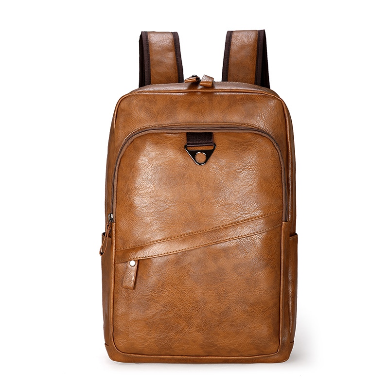 Mochila para hombre, mochila de cuero PU, Mochilas grandes para ordenador portátil, Mochilas masculinas, mochila escolar informal para adolescentes y niños, mochila de: Castaño