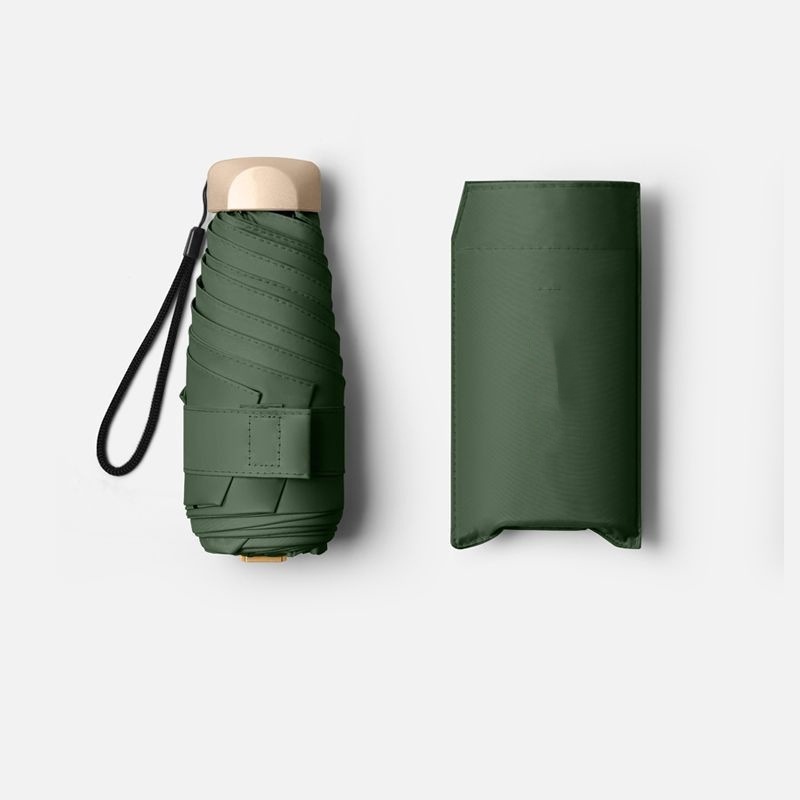 Zonnige en regenachtige parasol voor tweeërlei gebruik 50% korting op zonnebrandcrème en UV-bescherming opvouwbare paraplu mini-studentenspecifieke paraplu: Army Green