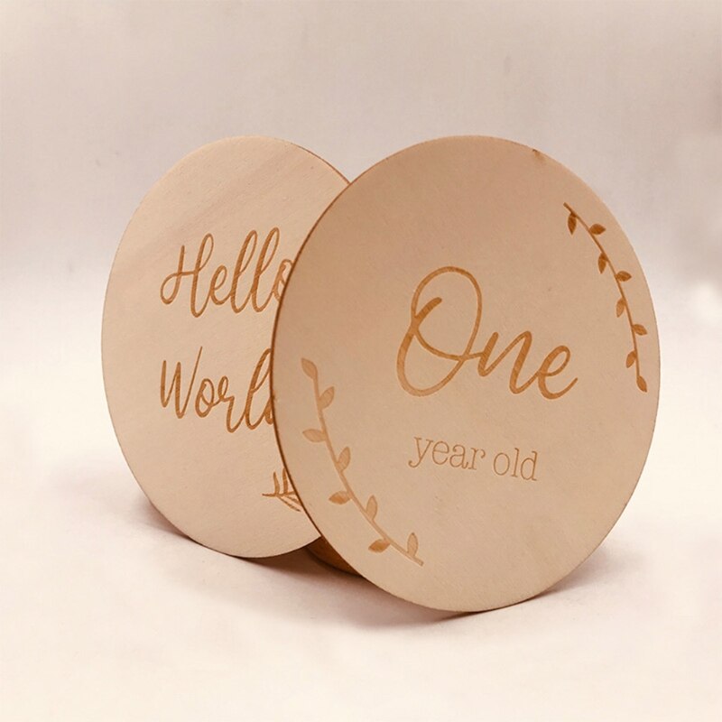 Tarjetas de madera hechas a mano para bebés, tarjetas de grabación de crecimiento mensual de recién nacidos, accesorios de fotografía para bebés de 1 a 12 meses, 1 unidad