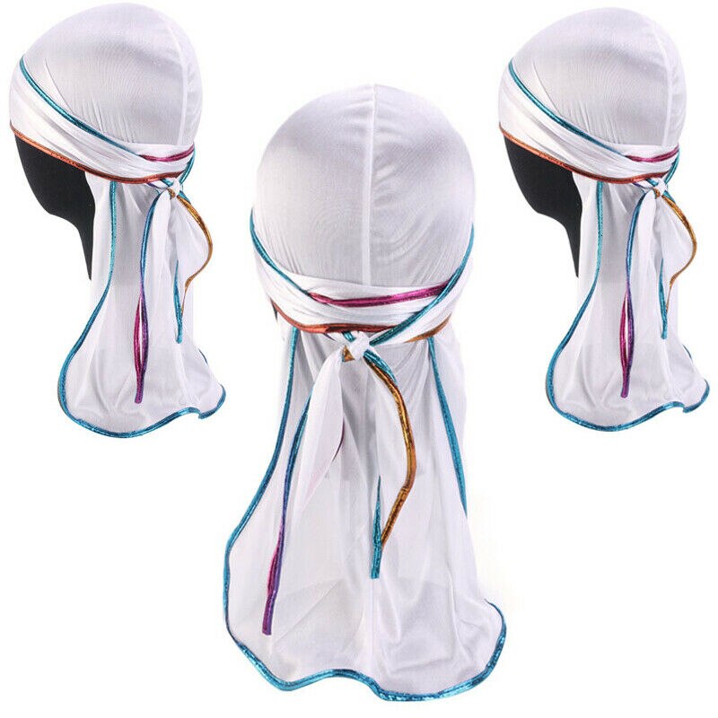 Novedad Unisex hombres mujeres Casual seda satén Bandana sólido turbante accesorios para la cabeza: Blanco