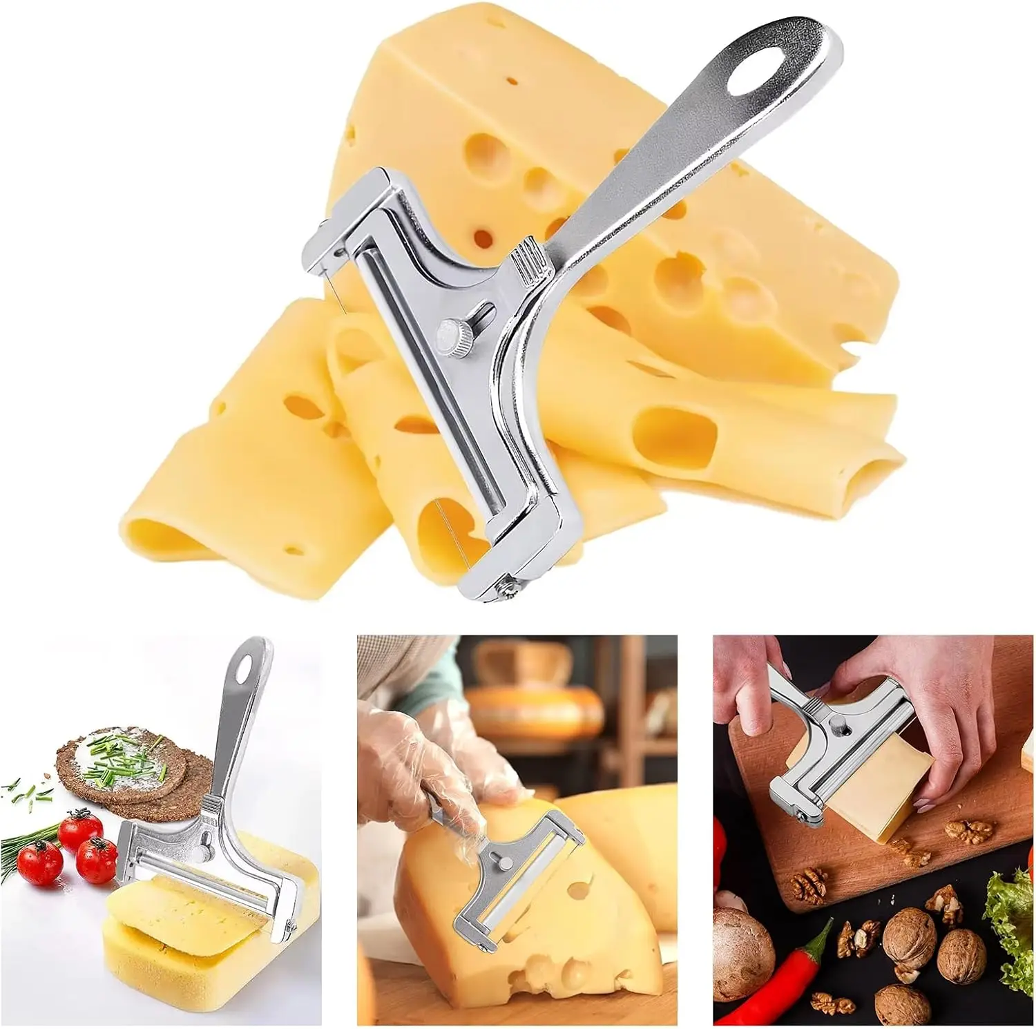 Cortador de queso ajustable de alambre de acero inoxidable, 2 uds., viene con 8 cables, perfecto para Cheddar, Mozzarella y Gruyere