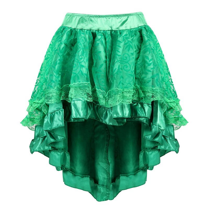 Vrouw Vintage Lace Up Rok Middeleeuwse Gotische Stijl Paleis Prinses Nobele Onregelmatige Hight Taille Ruche Rits Feestavond Rokken: Green / 4XL