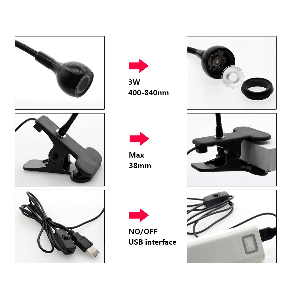 LED UV Curing Lamp USB Black Light Gooseneck Lamp With Clamp UV Lamp Fixing Device, Used For Dyeing Inspection