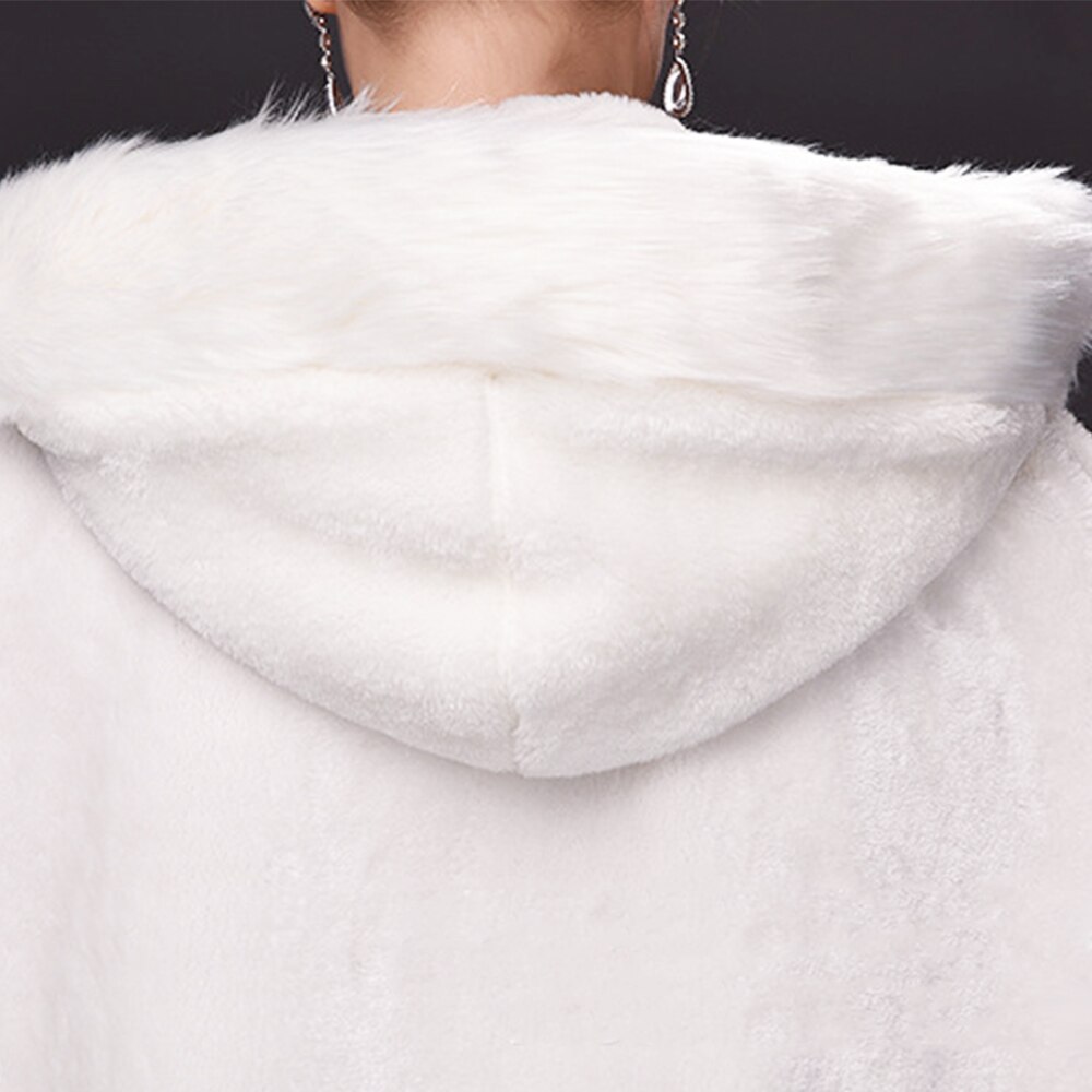 Capa cálida de piel sintética para mujer, abrigo largo con capucha para bodas y Navidad, capa gruesa térmica enrollada para exteriores, Invierno