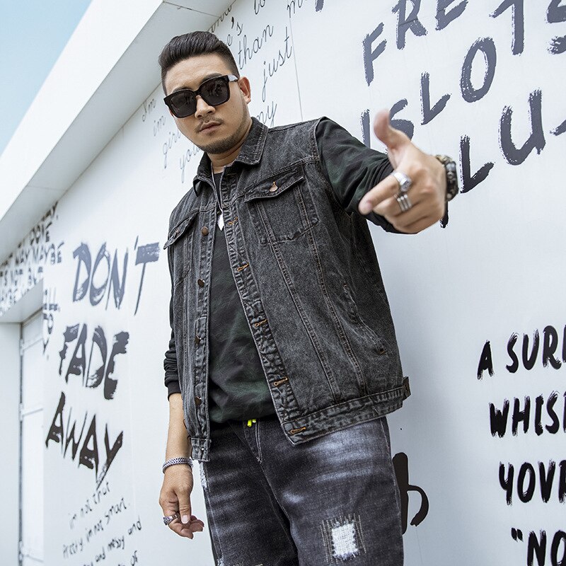 Denim Vest For Men Large Size M-6XL 7XL Men's Loose Denim Vest Men's Denim Jacket Gray Blue jacket