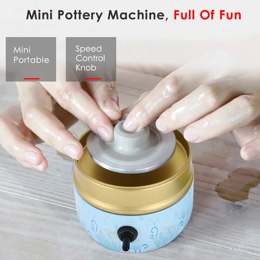 Mini Electric Pottery Wheel Ceramic Machine 2000RPM Adjustable Speed Pottery Wheel With Tray for Kids Adults DIY Art Clay Tools