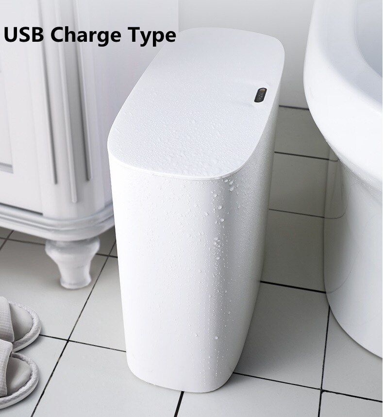 Smart Sensor Trash Can Electronic Automatic Household Bathroom Toilet Waterproof Narrow Seam Sensor Bin: USB Charge Type