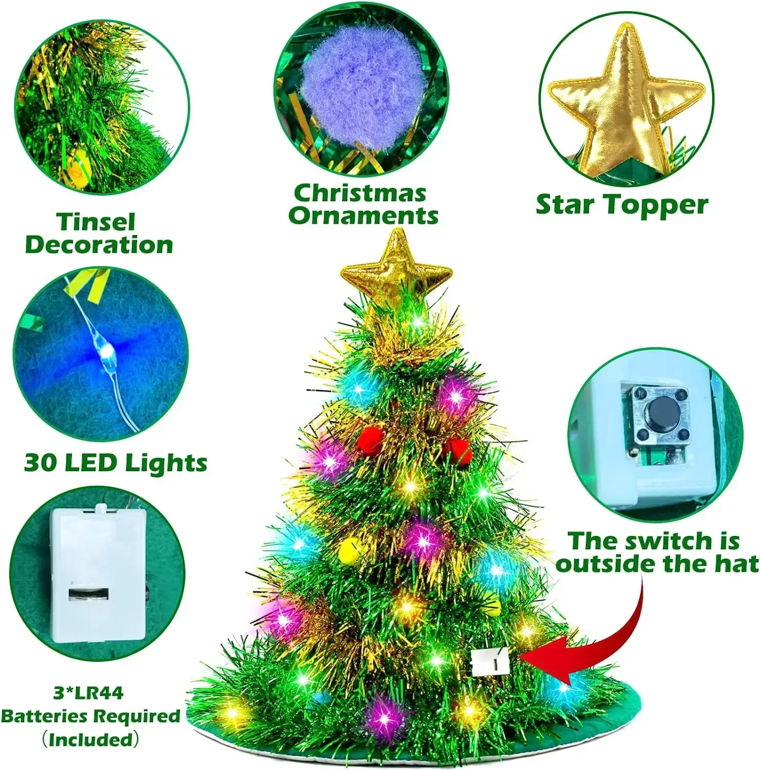 Chapéu de Papai Noel Glow Party para fantasia de Natal para adultos e crianças