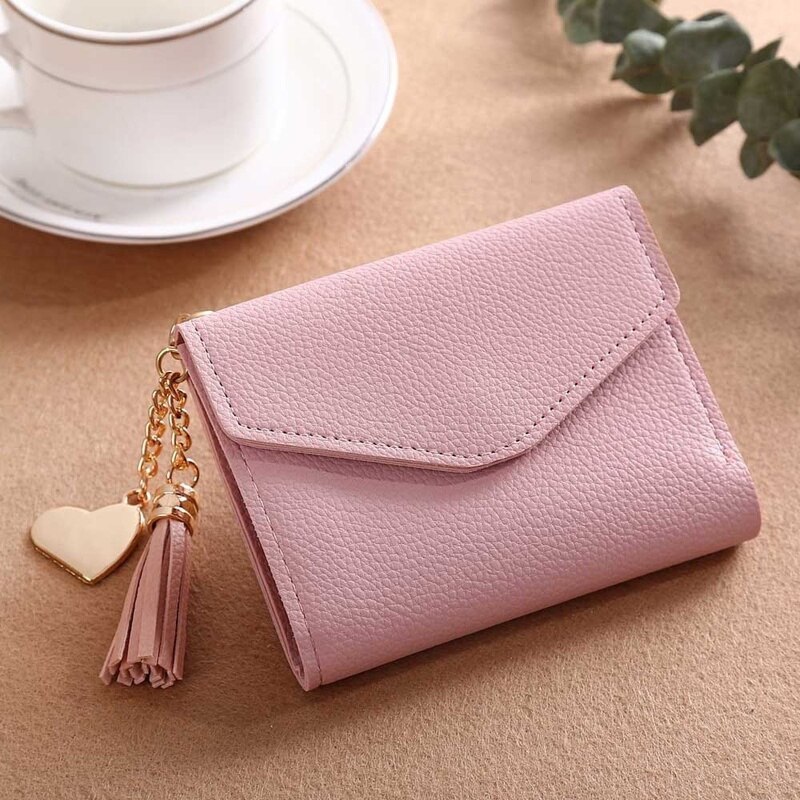 Cartera de cuero rosa con de hojas huecas para mujer, tarjetero, bolso de mano informal, billetera con broche: Other