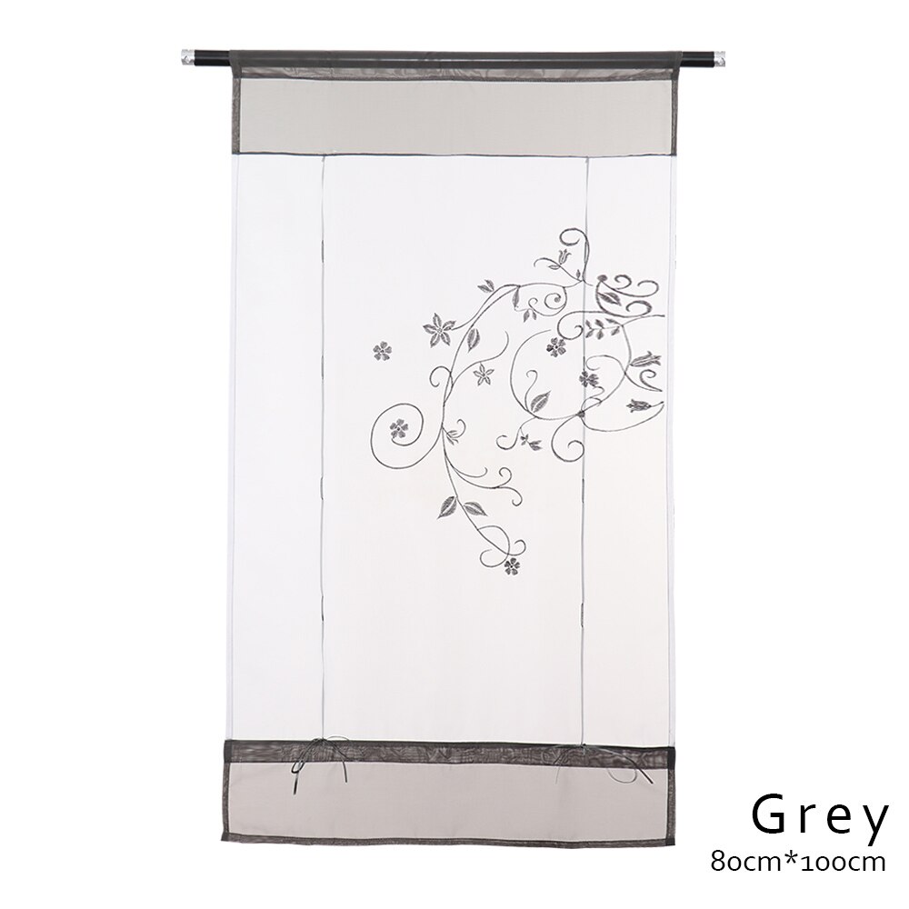 1pc romerske persienner vindue tyl voile gardin populært flot gennemsigtigt polyester gardiner broderet pastoral gardin boligindretning: 80cm x 100cm grå