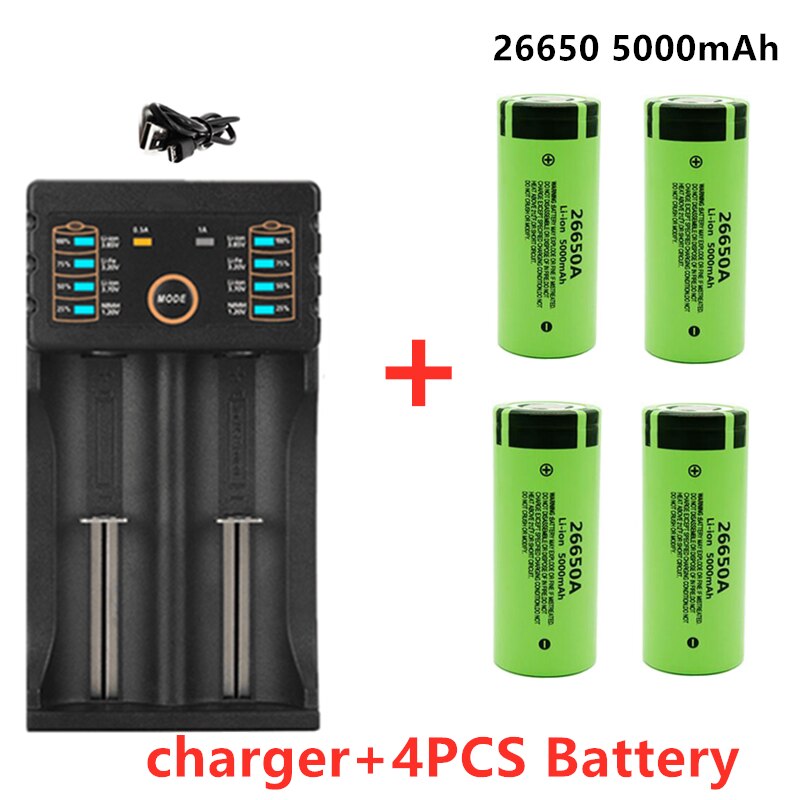 Original 26650 battery 5000mAh 3.7V 50A lithium ion rechargeable battery for 26650A LED flashlight+charger: Blue