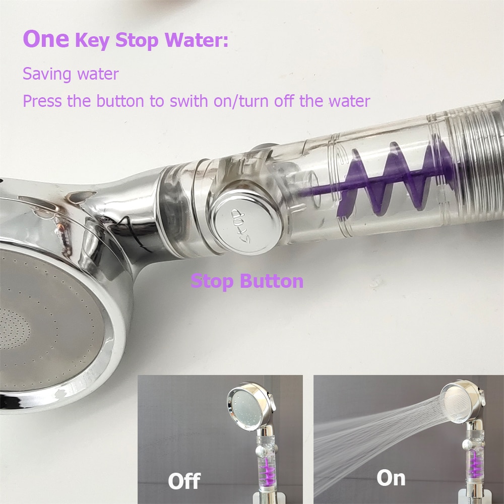 Zloog ABS Bathroom Handheld Shower Head with Stop Button Pressurized Turbo Nozzle Water Saving High Pressure Fan Shower Head
