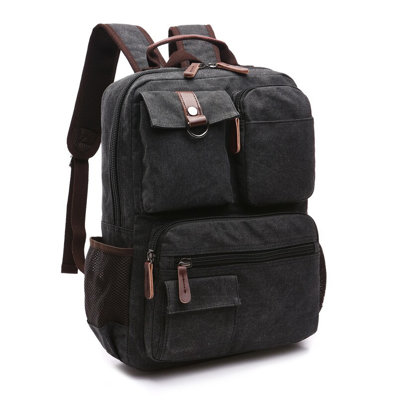 Canvas Tas Rugzak Schoudertas Mannen Laptop Rugzak Juveniele Mannelijke Rugzak Computer Rugzak Tas: Black