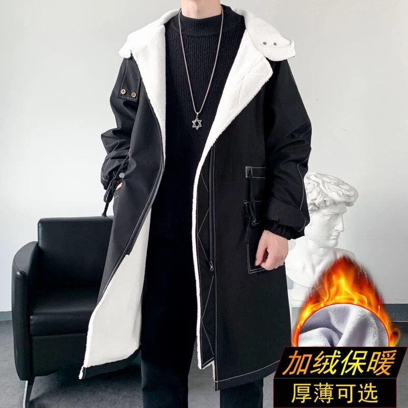 Winter Coat Men Hooded Thick Trench Coat Men Windbreakers Casual Jackets Hip Hop Streetwear Coat S-3XL