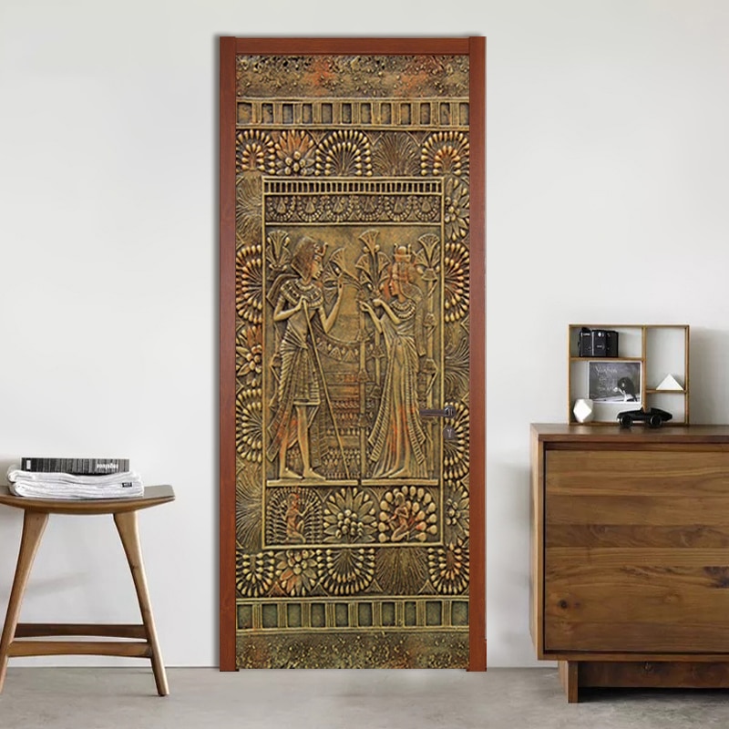 Pvc selvklebende vanntett vegg dør klistremerke 3d retro egyptisk farao tapet stue studie dør dekaler 3d veggmaleri dekor