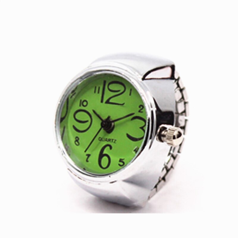 1Pc Pop Vrouwen Mens Vinger Ring Horloge Quartz Verstelbare Roestvrij Stalen Band Mode Sieraden Ring Elastische Band: Green