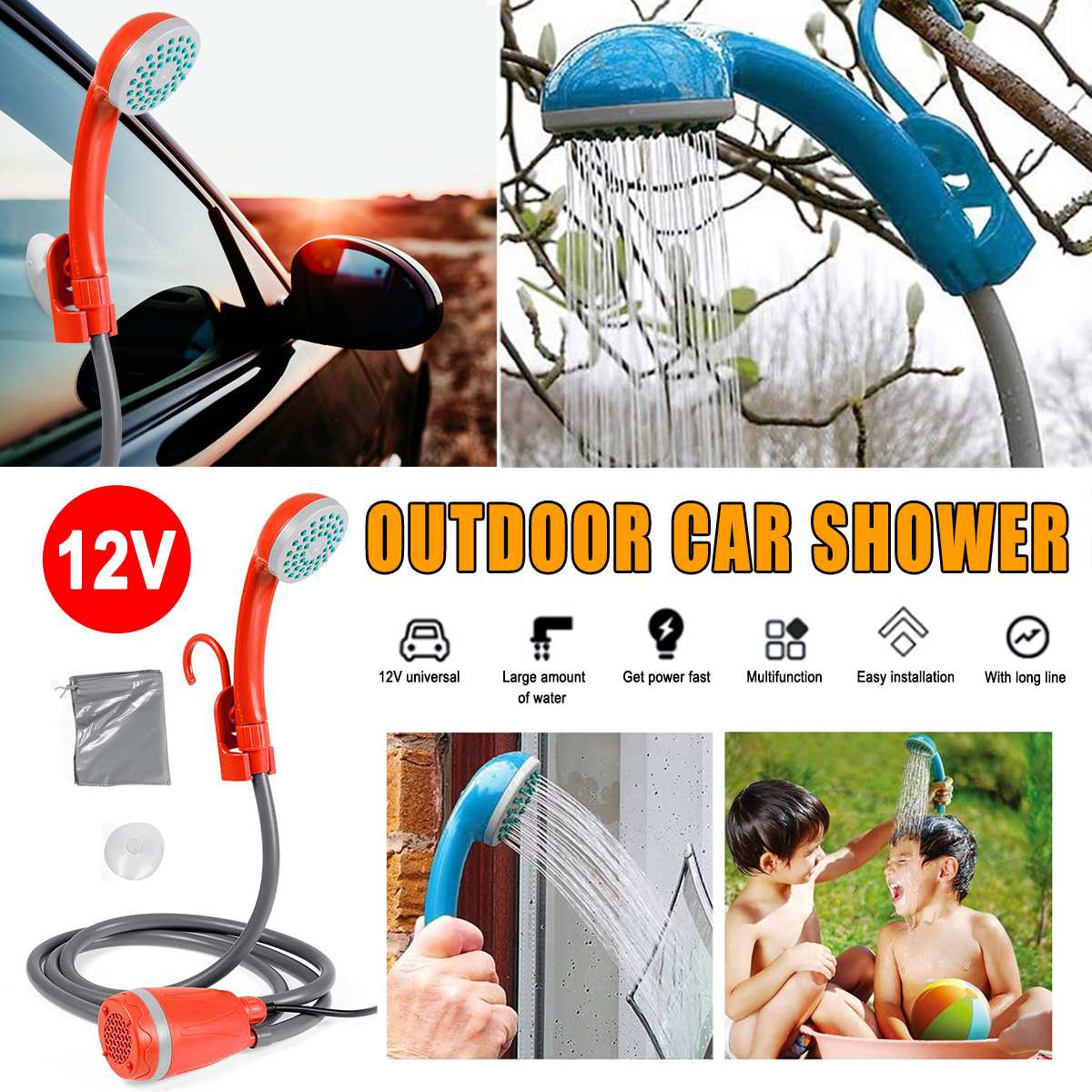 12v campingbrusebadstaske elektrisk udendørs brusebadssæt til rejse bilvask camping vandreture blomstrende planter vanding
