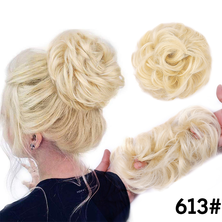 Syntetisk hår knold updo hair extensions rodet knold hår stykke hår scrunchies bølget hestehale hårstykker hår tilbehør til piger: 613
