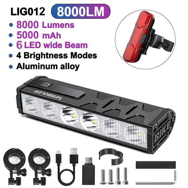 NEWBOLER lampka rowerowa przednia 10000 lumenów lampka rowerowa 10000mAh wodoodporna latarka USB ładowanie MTB Droga lampa rowerowa akcesoria