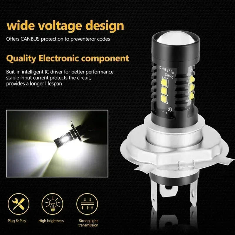 Kit de conversión de bombillas de faros Led H4, 9003, 60W, 1800LM, 6000K, bombilla de conversión de faros LED COB para coche, bombilla LED de haz alto/bajo