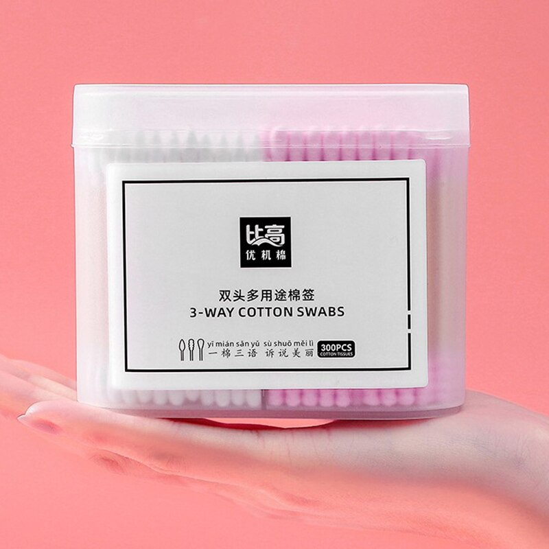 300Pcs/box Cotton Swab Wood Sticks Soft Cotton Buds Cleaning Of Ears