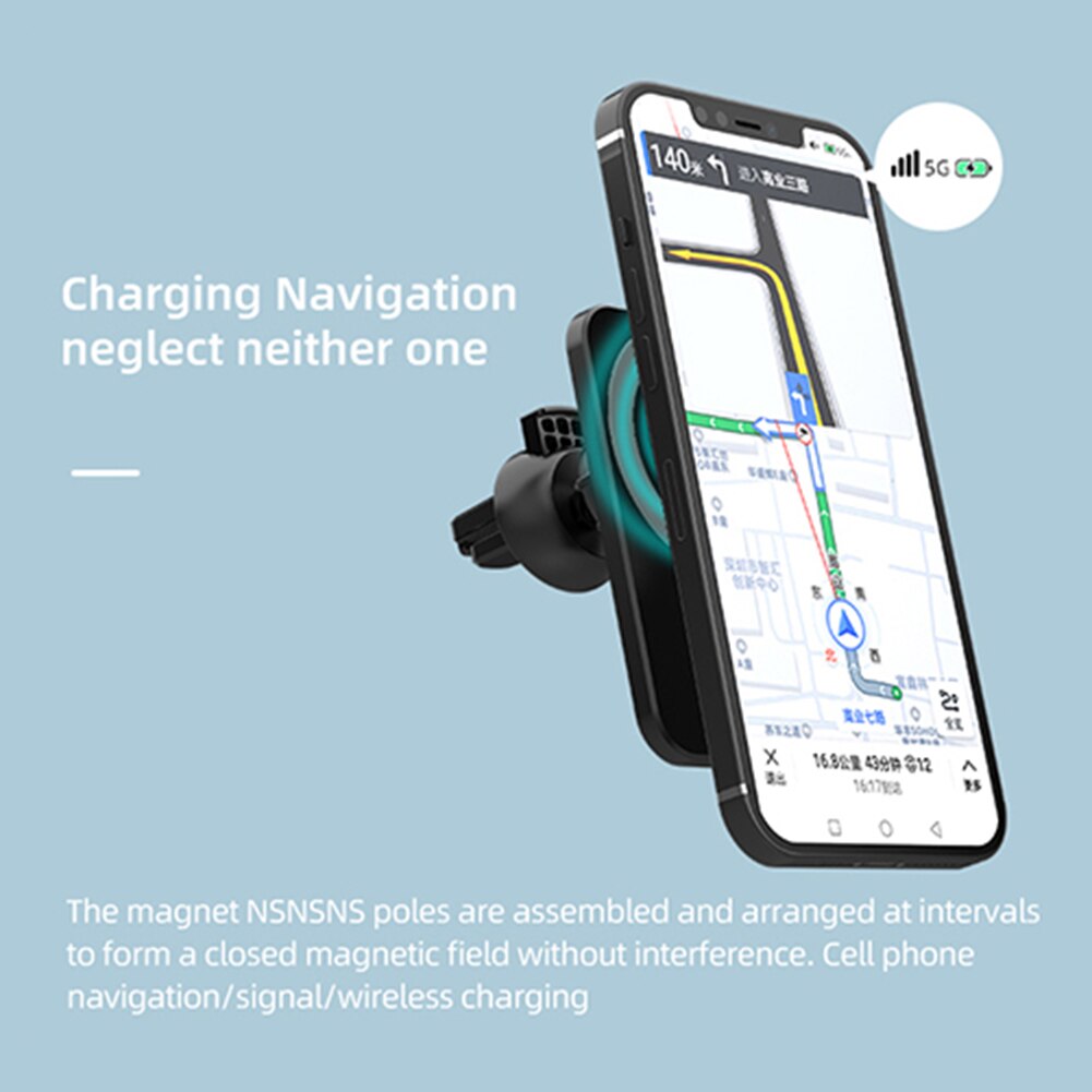 15W Magnetic Car Mount Wireless Car Phone Charger for Magsafe 2-in-1 Air Vent Mount for Samsung, iPhone,Huawei,Oppo,Vivo