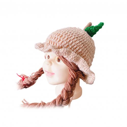 Baby piger vinter flettet paryk uldgarn strikket hat varm hætte fotografering prop: Khaki