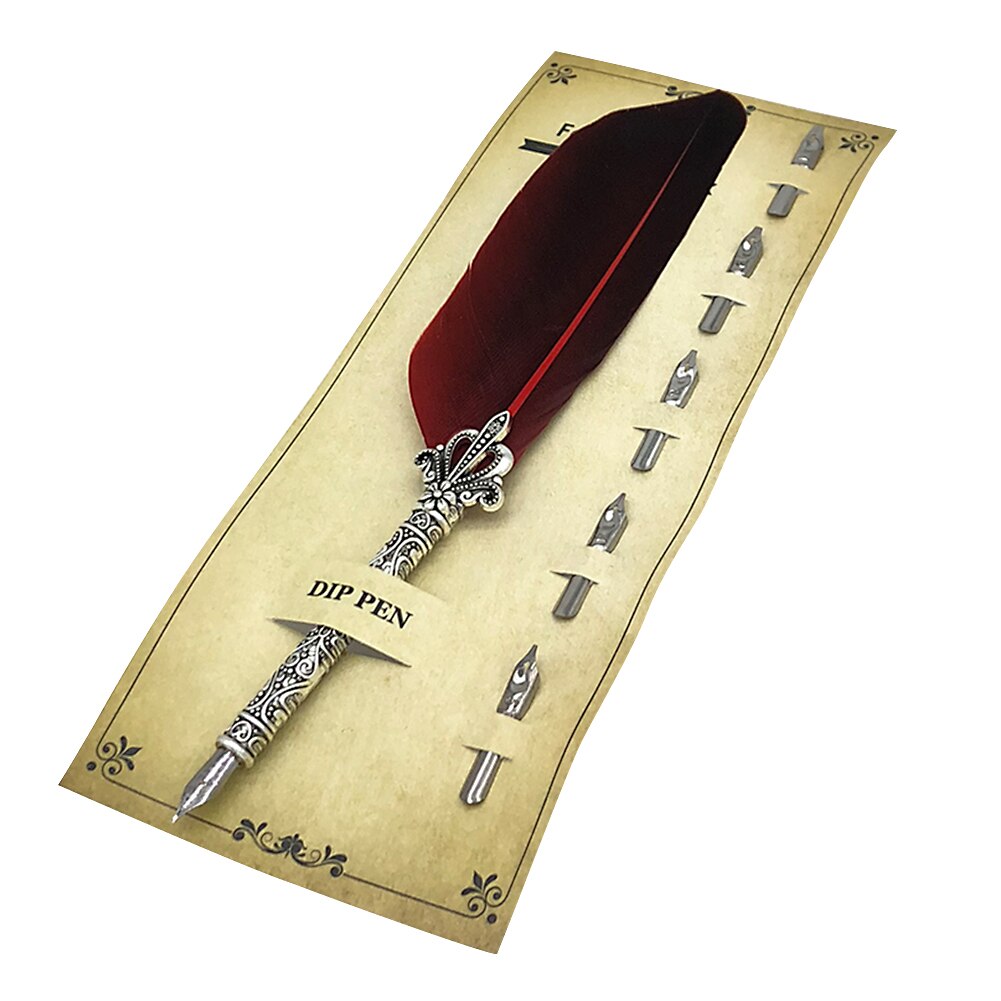 Vintage Calligraphy Feather Dip Pen Pen Handle 2 Nib Writing Ink Set Quill Fountain Pen Writing Set Birthday/Xmas: 12