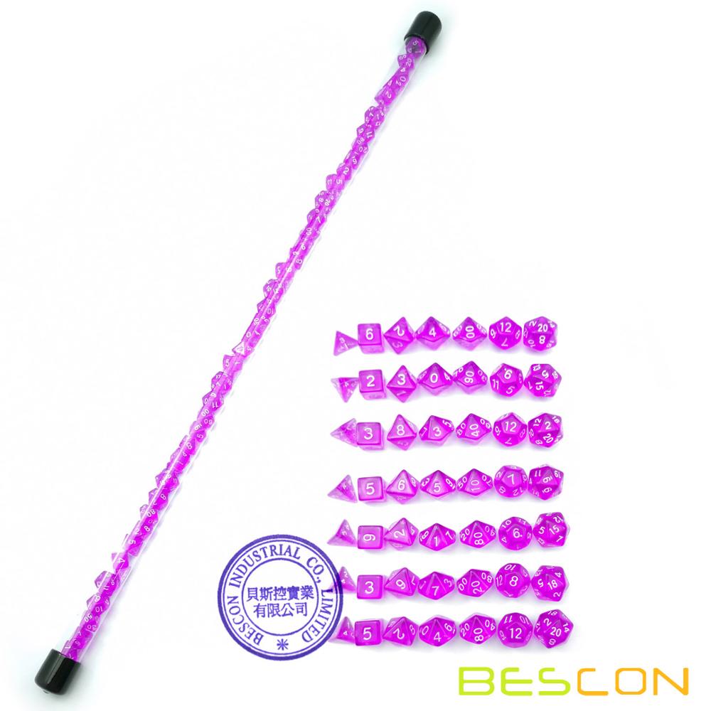 Bescon 49pz Gemma viola mini Dadi Poliedrici impostato in Lungo Tubo, Gemma mini RPG Dadi 7X7pz, lungo Bastone viola impostato