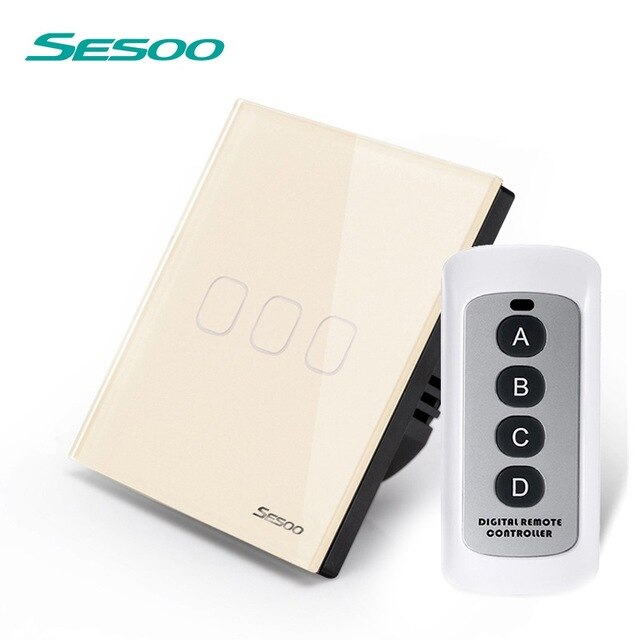 SESOO – interrupteur mural tactile sans fil avec télécommande, 3 boutons, 1 voie, panneau en verre cristal, norme ue, LIVOLO: gold Remote Switch