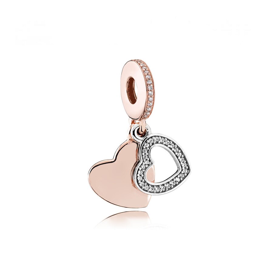 100% S925 Sterling Silver Crown Heart Shape Bow Rose Gold Pendant Series Original Jewelry: 781883CZ