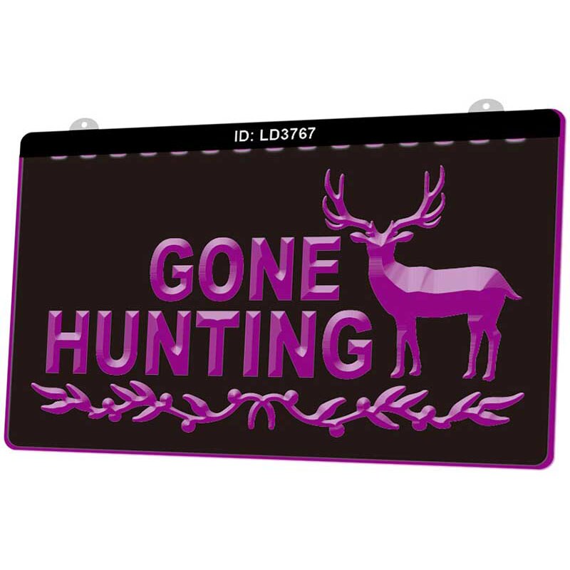 Ld3767 gonna hunting deer 3d graveerbare led-lichtborden in meerdere kleuren, gratis in de winkel