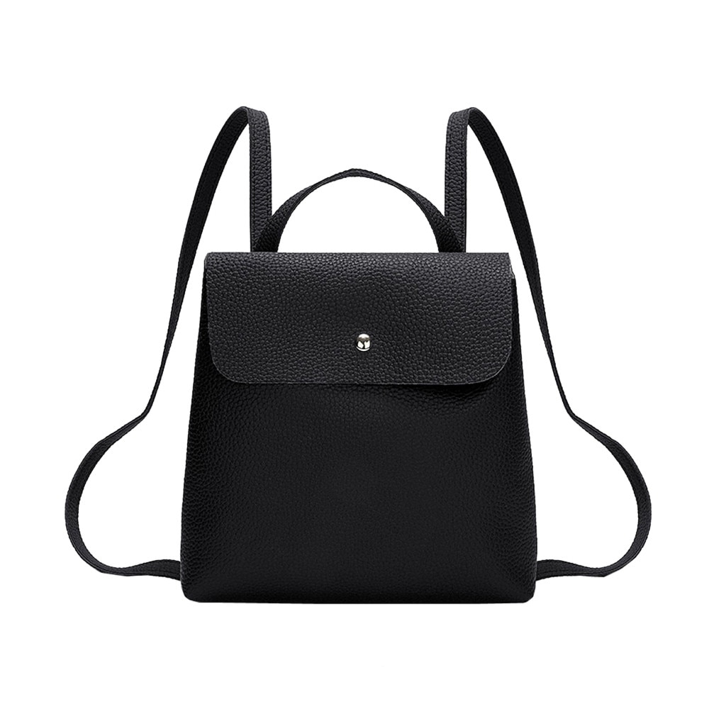Femmes Mini sac à dos couleur Pure sacs à dos en cuir pour adolescentes femme école sac à bandoulière sac à dos mochila # T5P: Black