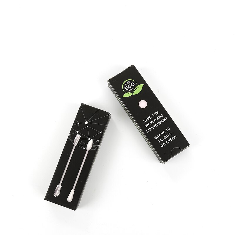 2 pièces/boîte coton-tige réutilisable oreille nettoyage cosmétique Silicone bourgeons écouvillons bâtons Double tête recyclage pour le nettoyage des outils de maquillage
