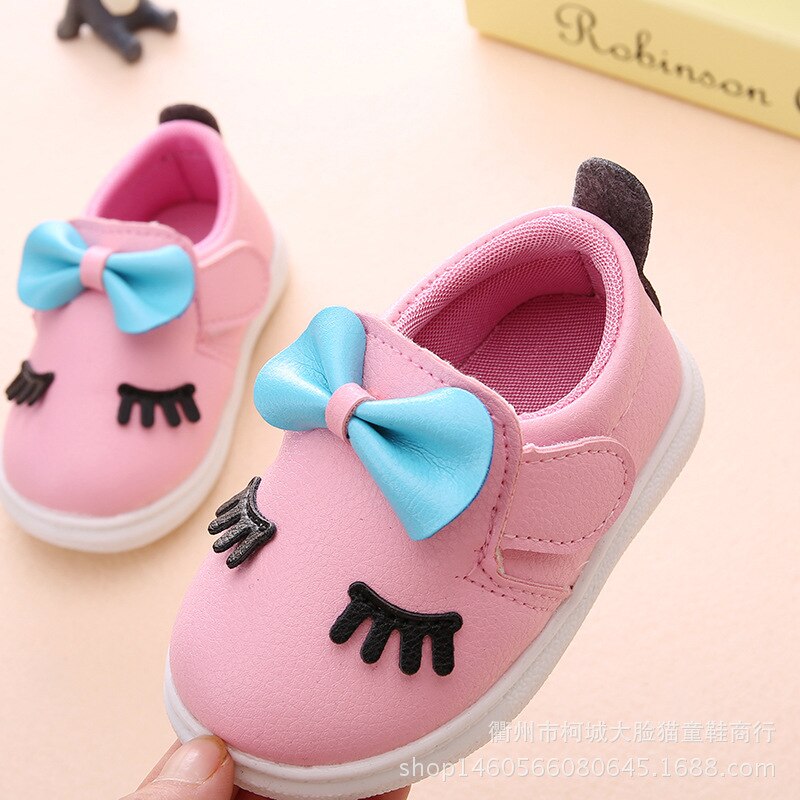 0- 2 Year 1 Year Baby Girl Shoes 2 Year Baby Casual Shoe Newborn Girl Butterfly-Knot Toddler Shoe Infant Cork Shoe: Pink / 8