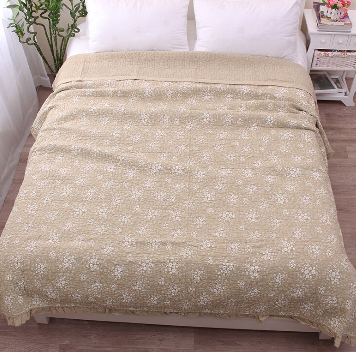 Katoen katoen zomer quilt zand wassen Filippijnse kant lotusblad airconditioning quilt dunne dekbed kleine bloemen zomer quilt: Donker Kaki