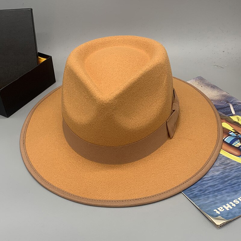 Men Women Retro Adjustable Blue Wool Blend Classical Homburg Hats Feather Band Fedora Caps Trilby Sunhat Jazz Winter Warm LM32: Khaki