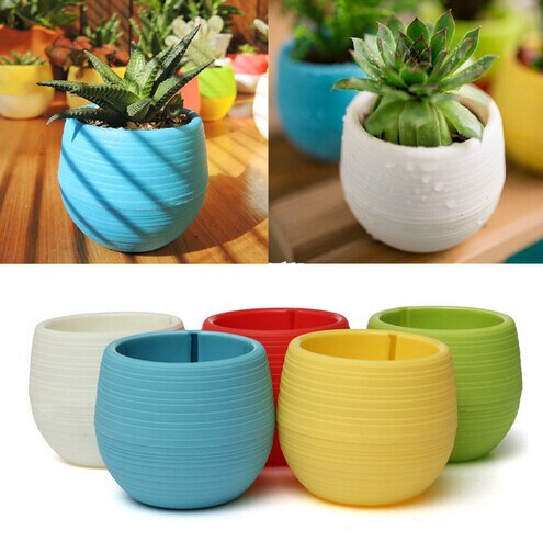 Mini Colourful Round Plastic Plant Flower Pot Garden Home Office Decor Planter Desktop Flower Pots