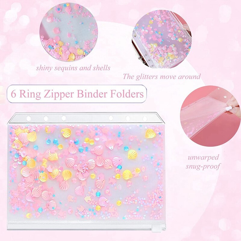 Classeur de format A6, pochette à fermeture éclair, support de sac pour Journal à 6 anneaux, sacs à feuilles larges, 10 pièces